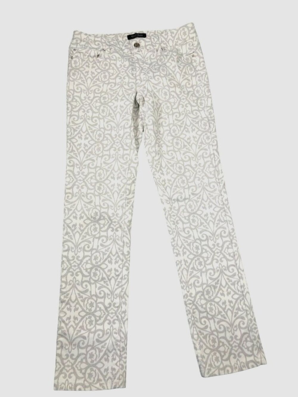White House Black Market Pants Womens 2R Gray Paisley Slim Ankle Fit Rhinestones - Picture 2 of 10